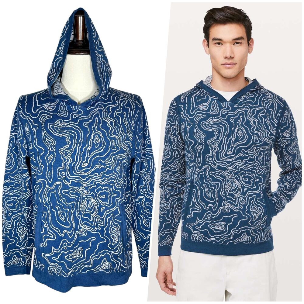 Lululemon | Men | Geo Knit Poseidon Silver Slate Active Travel Hoodie | Medium